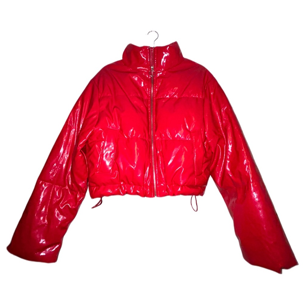 Bright red cropped Puffer jacket